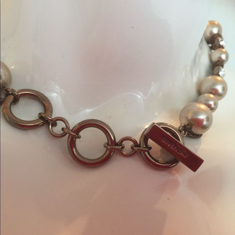 Givenchy Pearl Rhinestone Single Chain Necklace In Brown - Picture 3 of 7